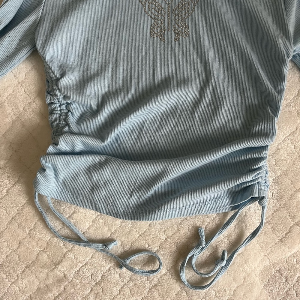 🔵 Range Kiss Butterfly Ruched Ribbed Long Sleeve S - Picture 2 of 4